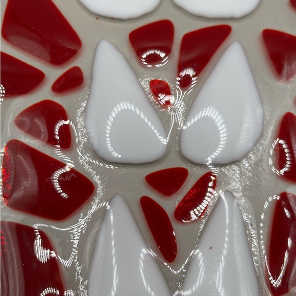 Red & white fused art glass plate. 9x9 - Picture 6 of 9